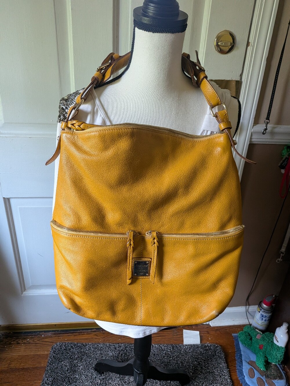 Dooney & Bourke Large Dillen Bag Gold Pebbled Leather Handbag Purse Hobo